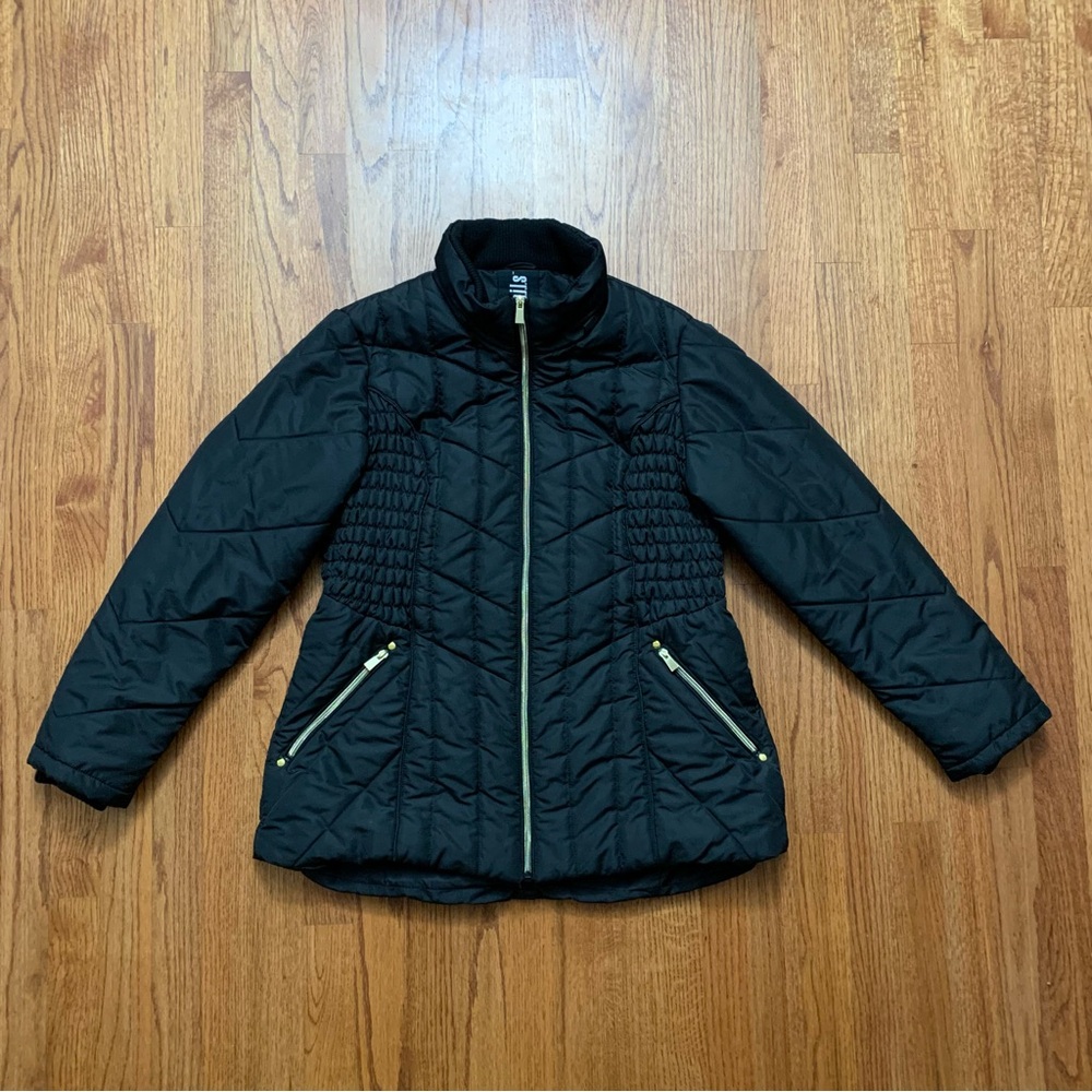 INTL d.e.t.a.i.l.s black quilted puffer front dip winter jacket coat